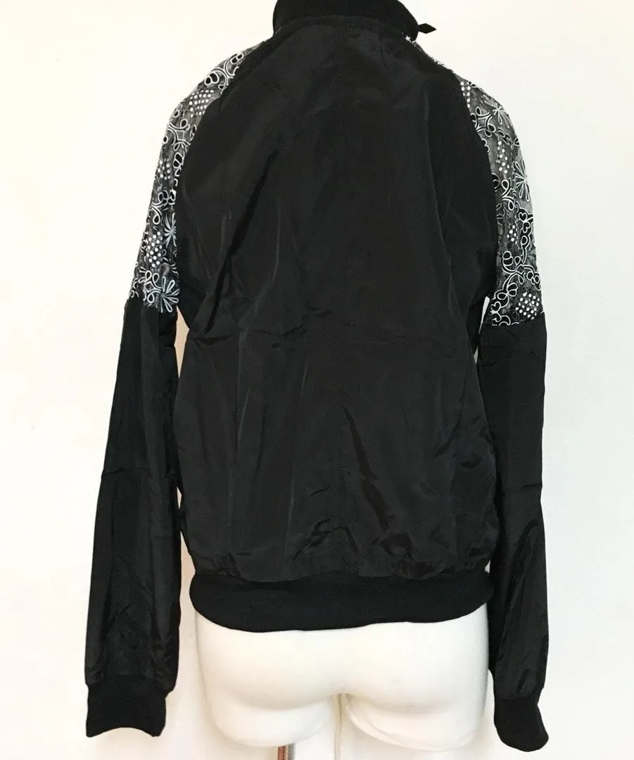 Faux Lace Mesh Sheer Shoulder Jacket Black Size L - Image 5