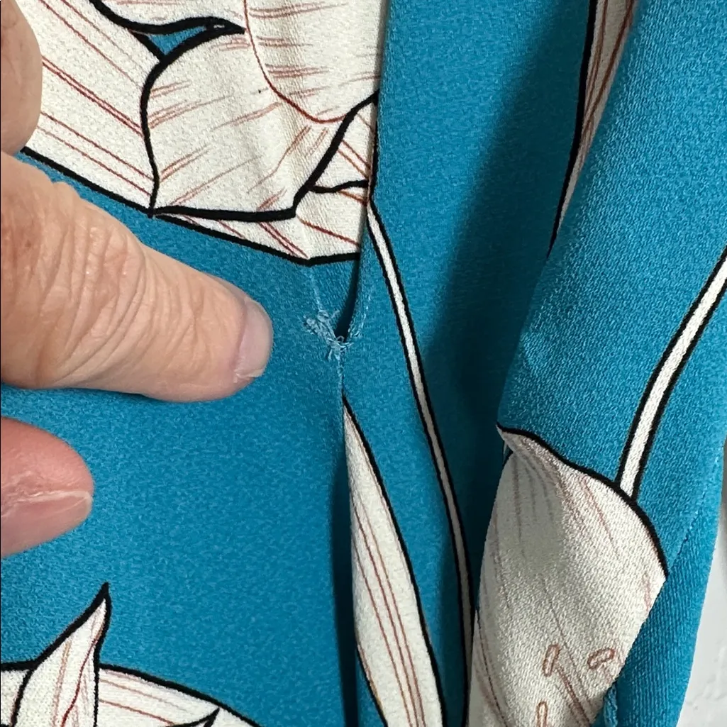 Reiss Tida Shirt Dress Teal Blue Floral Belted Long Sleeve Lunch Brunch Casual - Image 15