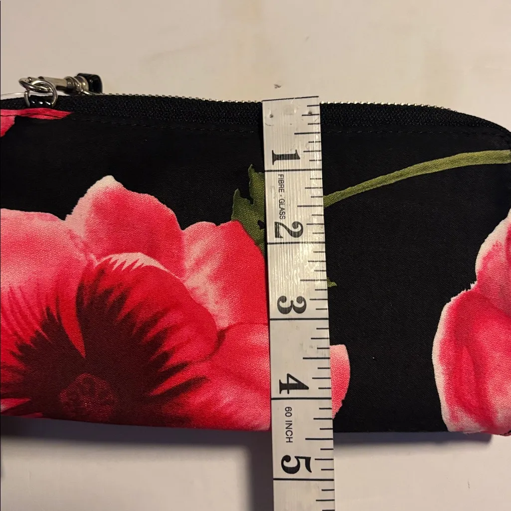 SR SQUARED BRAND NYLON WALLET ROSE DESIGN DOUBLE ZIP CLOSURE REMOVABLE STRAP Pink - Image 9