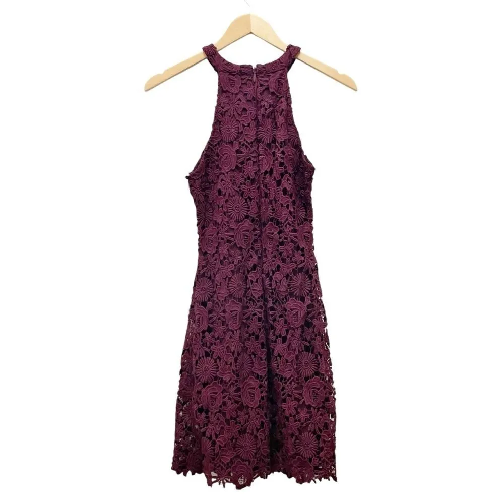 Lulus Love Poem Burgundy Lace Halter Mini Dress Size Small Valentine's Day Date - Image 3