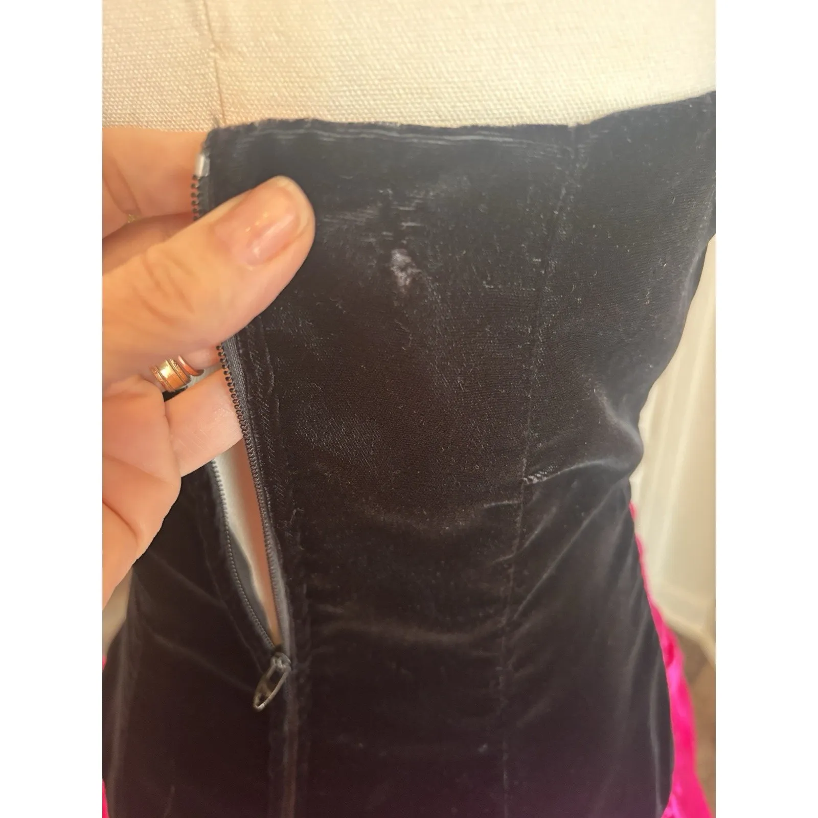 Vtg Scarlett Nite Prom Dress Pink Black Velvet Short Bubble Strapless Bow 7/8 - Image 7