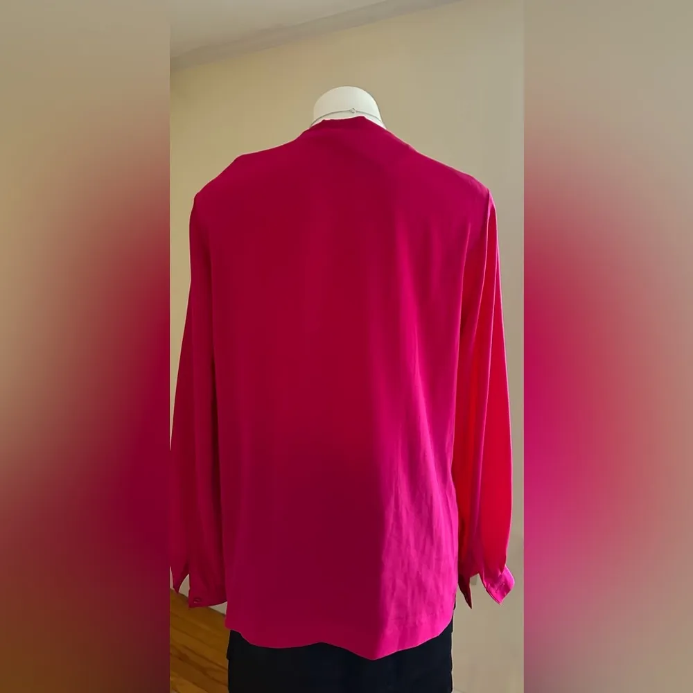 Liz Claiborne Blouse LS Hot Pink Pleated Front No Collar Hidden Buttons … - Image 4
