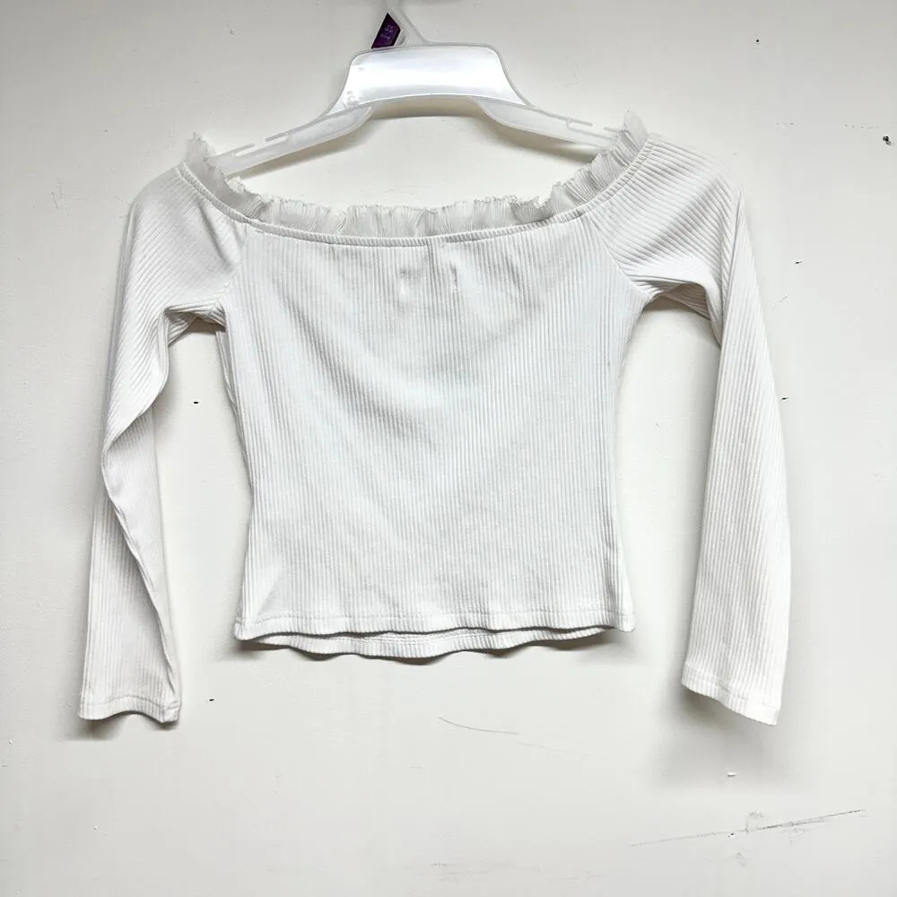 By The Way Women White Off Shoulder Long Sleeve Crop Top Size Small - Image 4