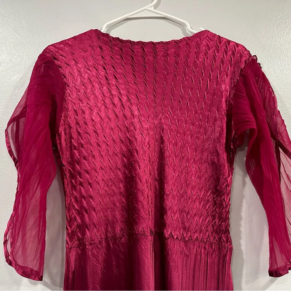 Komarov Flutter Sleeve Chiffon Charmeuse Midi Dress Cranberry Medium M - Image 6