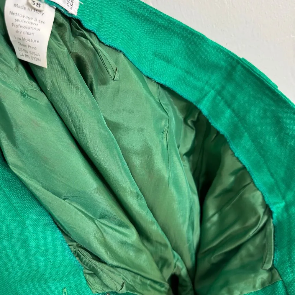 Karl Lagerfeld Vintage Emerald Green Linen Pleated High Waist Pants Size 38 - Image 2