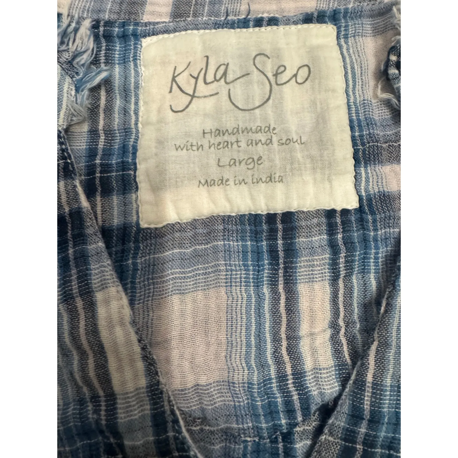 Kyla Seo Plaid Tunic Dress Embroidered Flowers Button Up Size Large Blue - Image 3