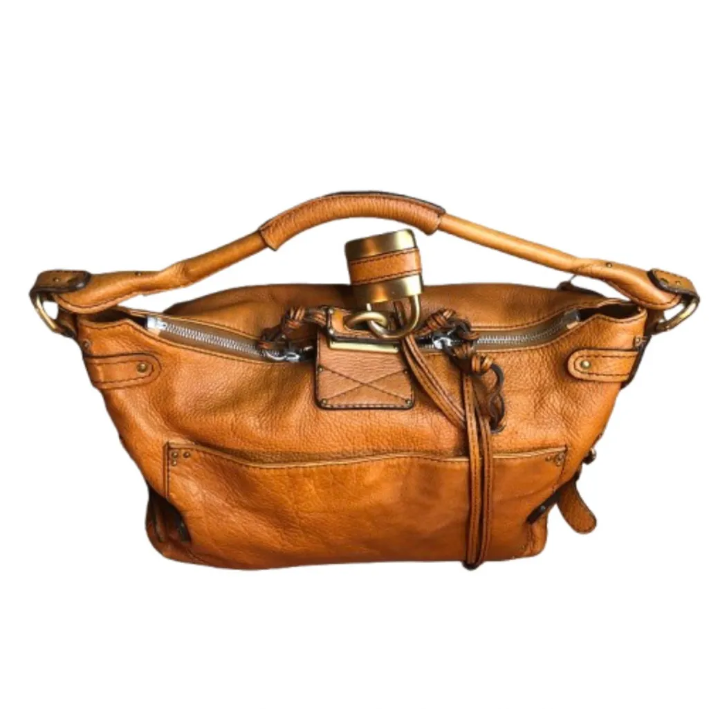 CHLOE PADDINGTON British Tan Leather Hobo Shoulder Bag with Lock Key - Image 3