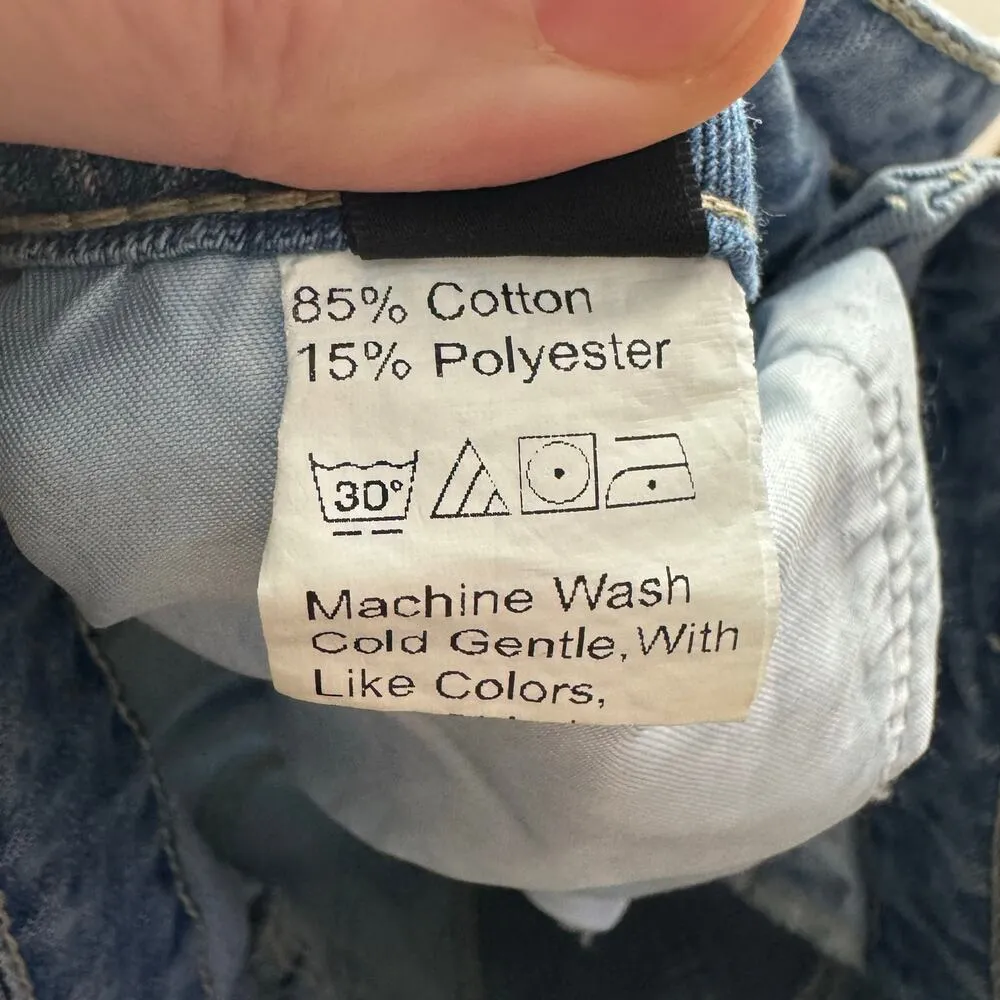 Women Jeans Size M Denim Patch Wide Leg Baggy Raw Hem Oversized Grunge Boho Pant Blue Size M - Image 6