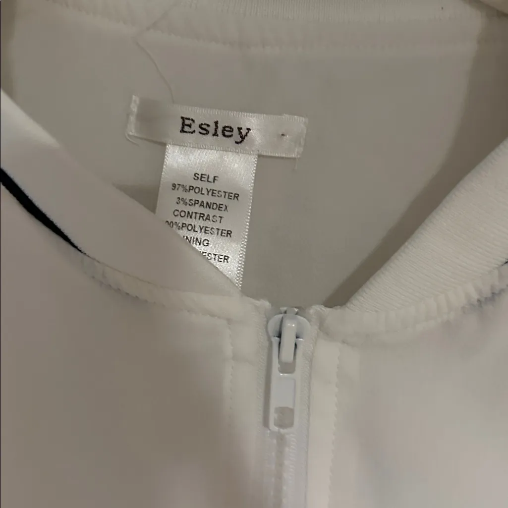 Esley White Bomber Jacket with Black Accents medium like new - Image 2