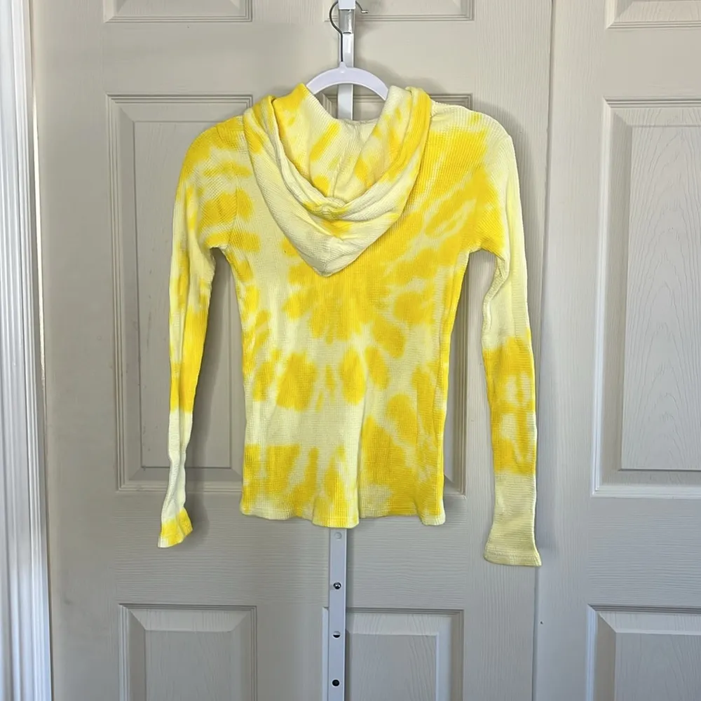 La detresse Cotton Waffle Tie Dye Long Sleeve Hoodie Size Xs Yellow - Image 5