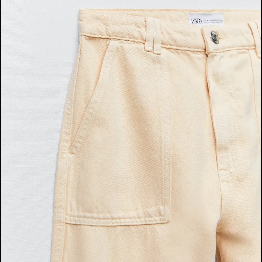 Zara WIDE LEG JEAN PANTS Beige/Light Yellow Color Size L NEW - Image 8