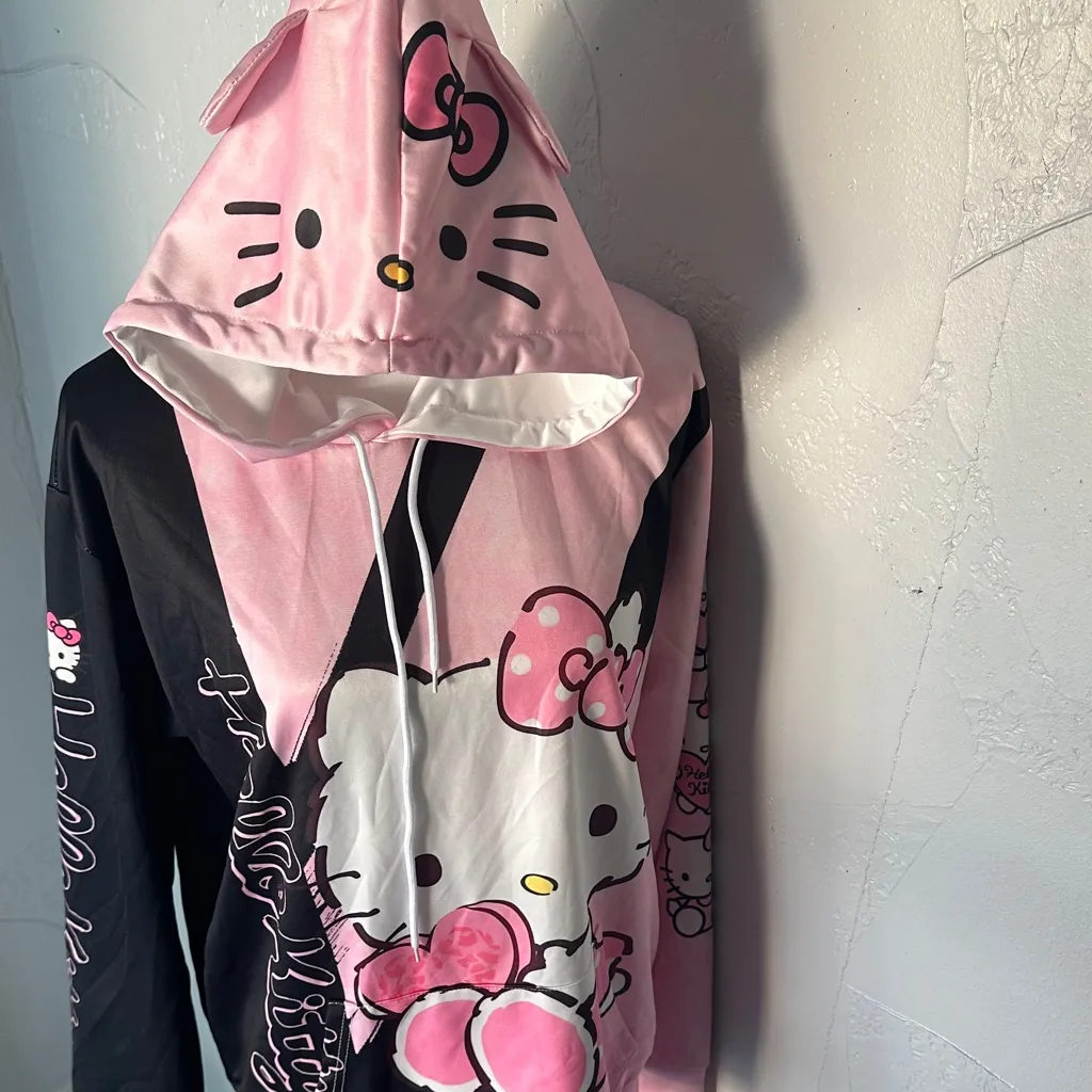 Hello Kitty Pink and Black Hoodie Size M - Image 5