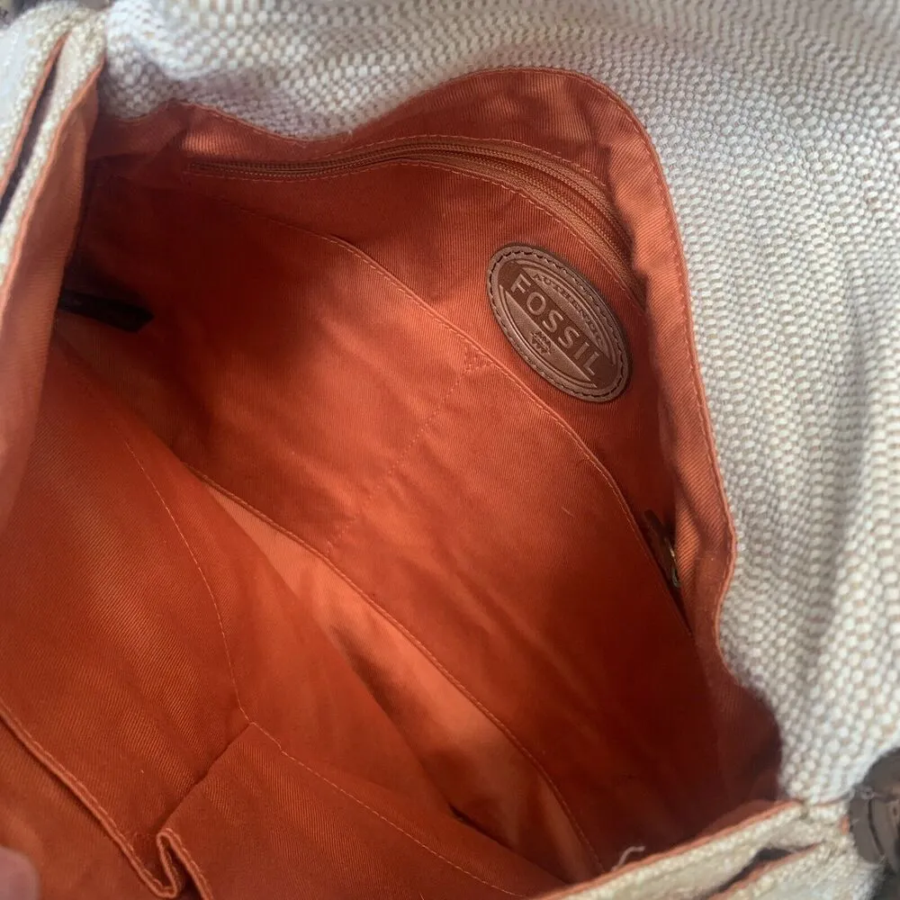 Fossil Explorer Purse Canvas Leather Cream Fold Over Boho Beach Coastal Large - Image 7