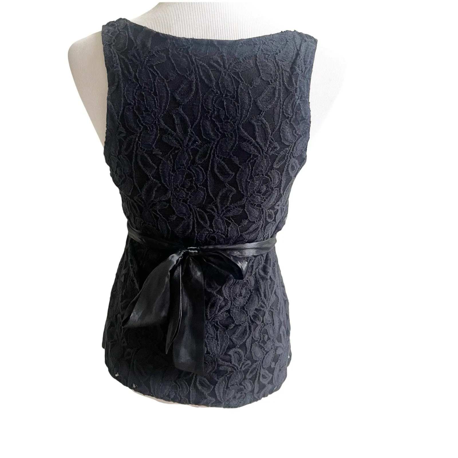 Wet Seal Black Lace Ruffled Satin Tie Y2K Tank Whimsygoth Size Medium Black - Image 3