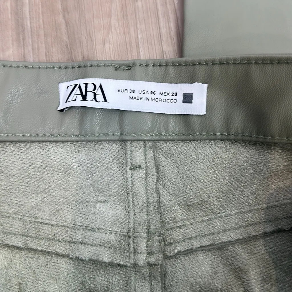 Zara faux leather sage high waisted pants size medium - Image 4