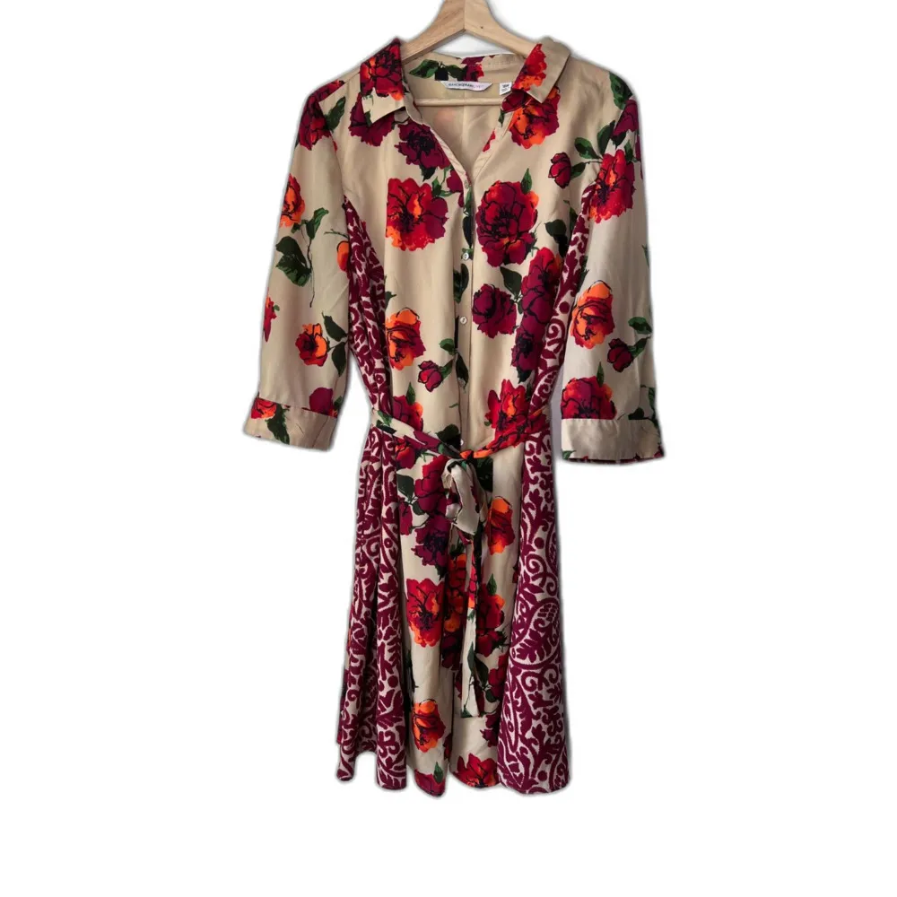 women's tan red floral dress tie casual 3/4 sleeves pointed collar plus size 18W - Image 4