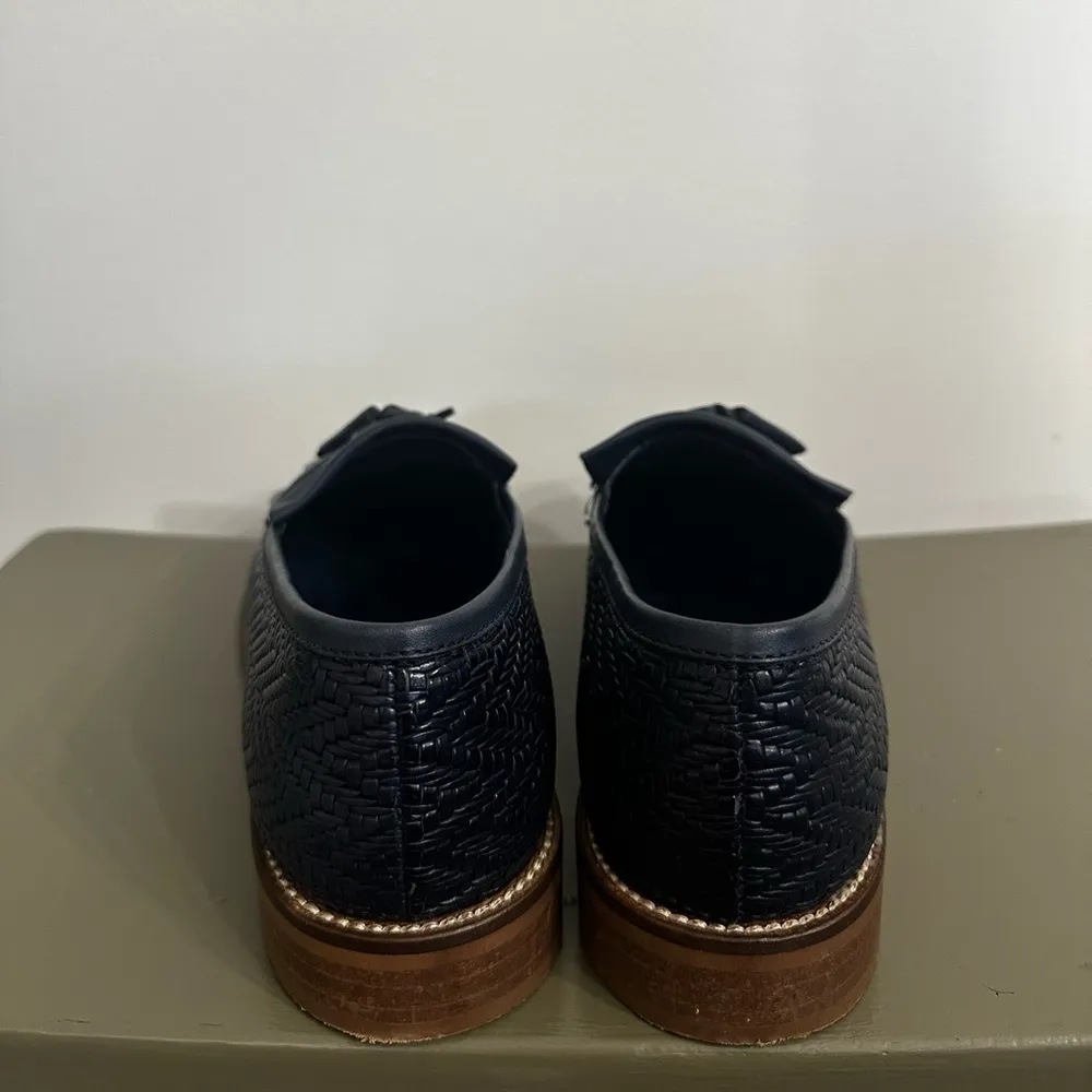 Annabella Navy Blue Woven Leather Kiltie Tassel Loafers Size 39/8 - Image 5