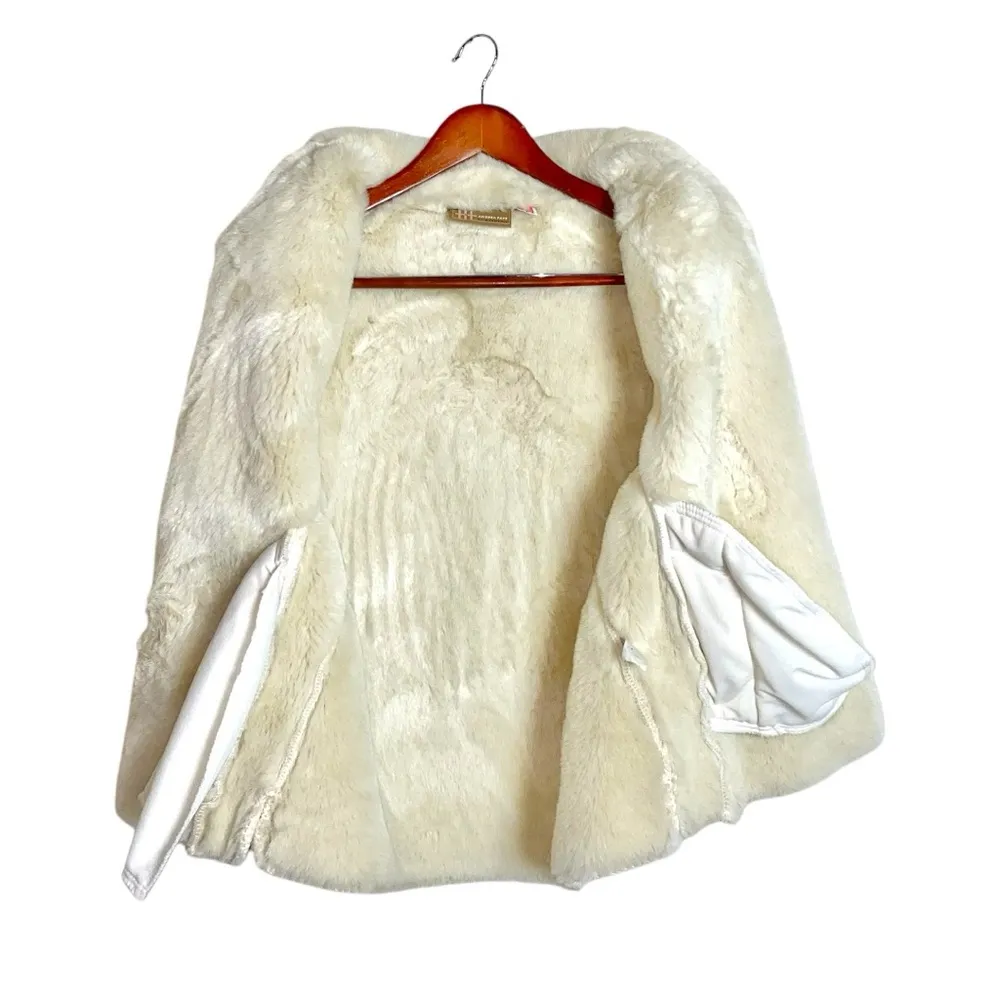 VTG Y2K Western Andrea Faye Faux Suede Vegan Fur lined Cream Button Front Vest Silver Size M - Image 2