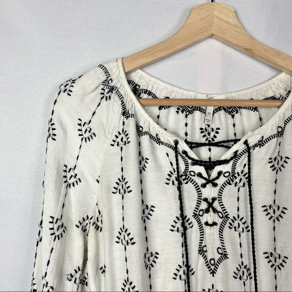 Joie Quixota White & Black Embroidered Linen & Silk Tassel Mini Dress XS - Image 5