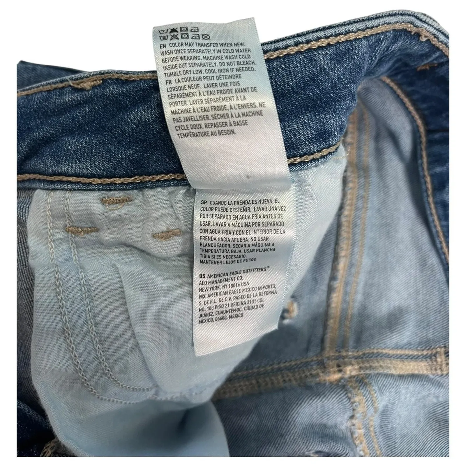 American Eagle Shorts Womens 4 Blue Denim Mom Short High Rise Frayed Hem Stretch - Image 12