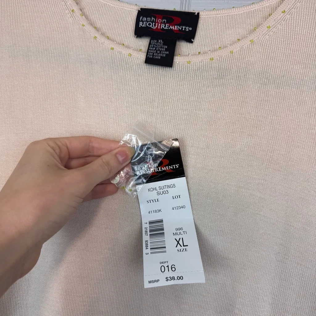 NWT Fashion Requirements Cream Knit Sleeveless Top Colorful Beaded Sequins XL - Image 3