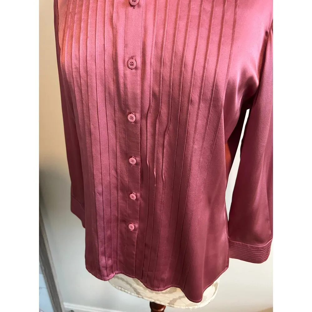 St John Vintage Silk Rose Pleated Button Up Blouse Size 8 - Image 2