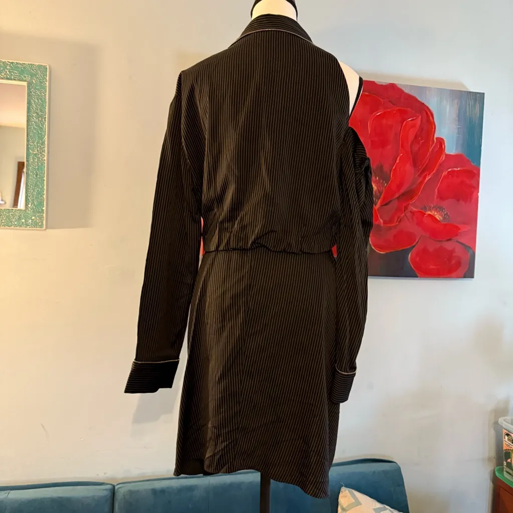 EUC ALEXANDER WANG Black Pin Striped Pajama Wrap Dress 4 $895 Zip Edges - Image 9