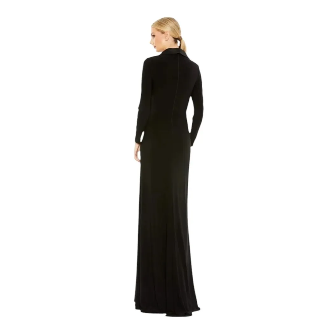 Mac Duggal Black Faux Tuxedo Long Sleeve Formal Gown Size 6 NWT - Image 5