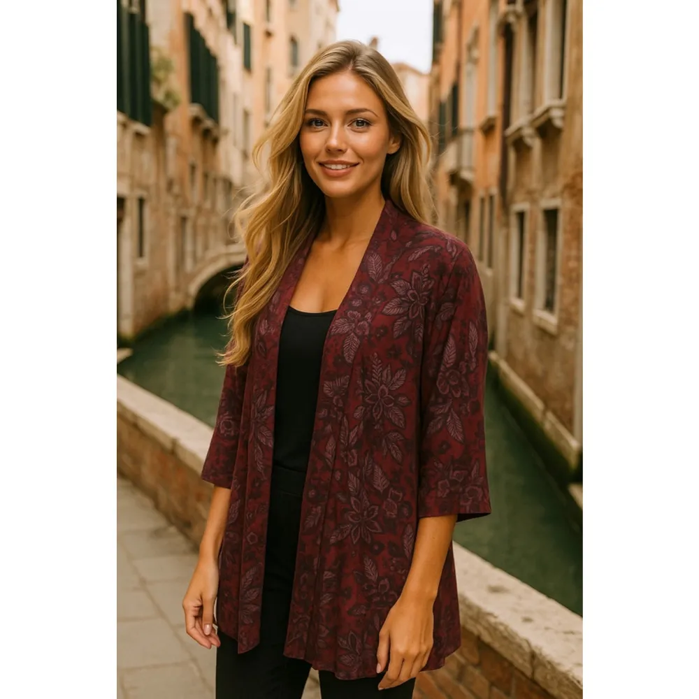 Bryn Walker Floral Bamboo Long Cardigan Open Front Boho Parisian Cottagecore M - Image 2