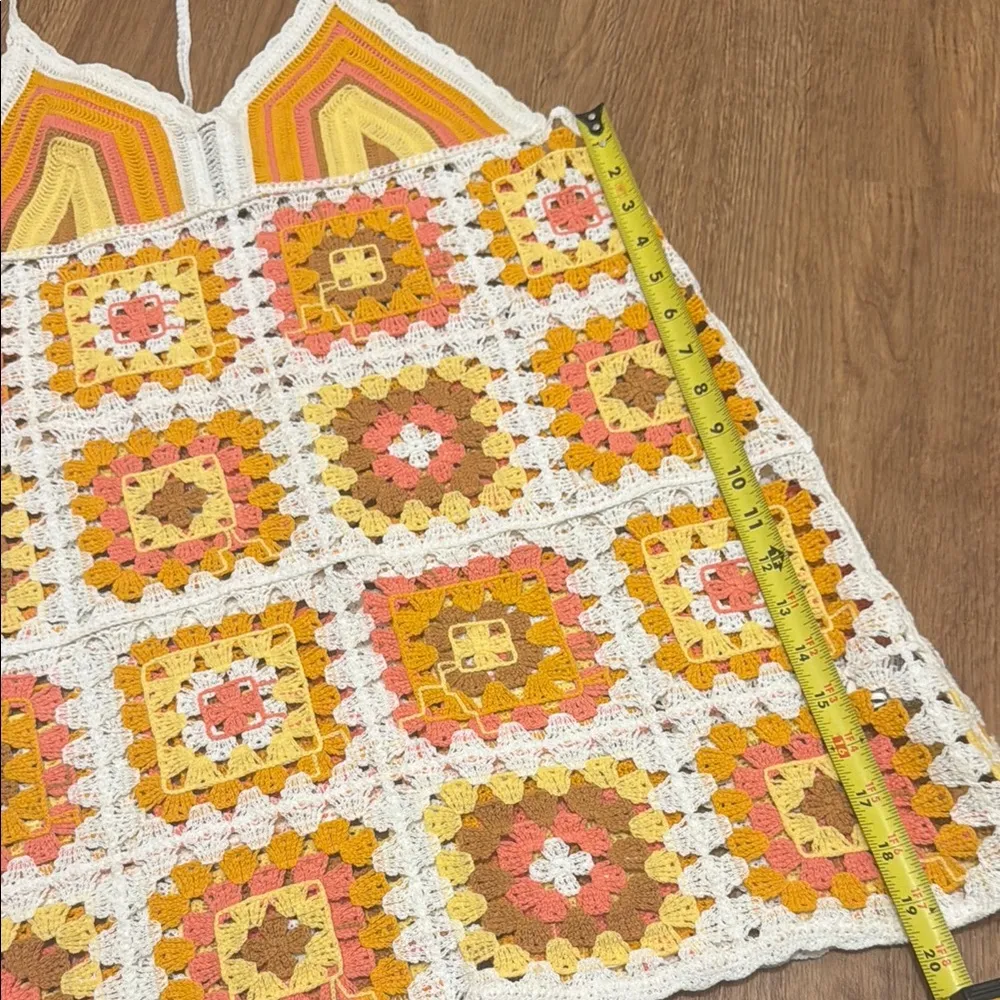 NWT Forever 21 Medium Multicolor Patchwork Crochet Mini Dress V-Neck Beach Boho - Image 4