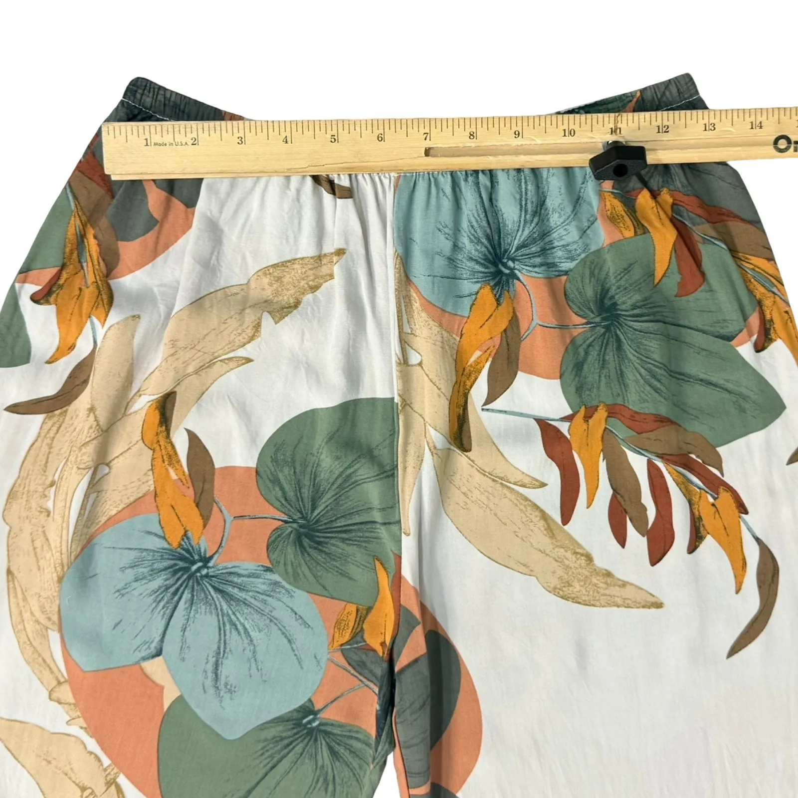Tropical Floral White Green Orange 3-Piece Pajama Set Pants Tank Kimono size L - Image 3
