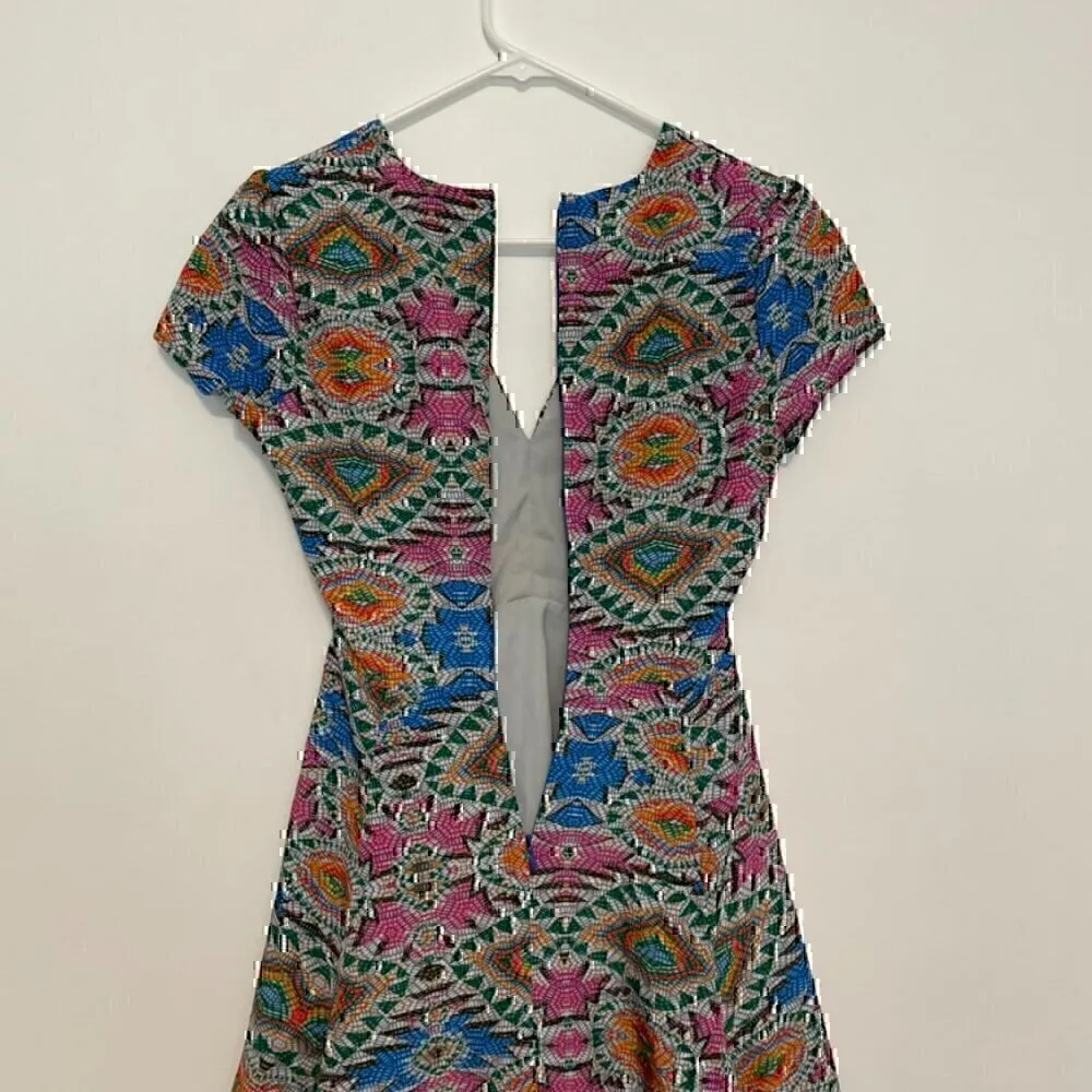 LOVERS + FRIENDS Cassidy Dress Mosaic White Gray Multi Geometric Mini Fit Flare - Image 12