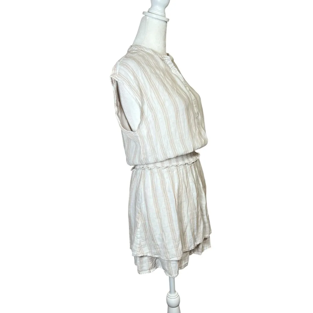 RAILS Angelina Mini Dress Latte Stripe Smocked Sz Small Linen Blend Tiered Boho - Image 12