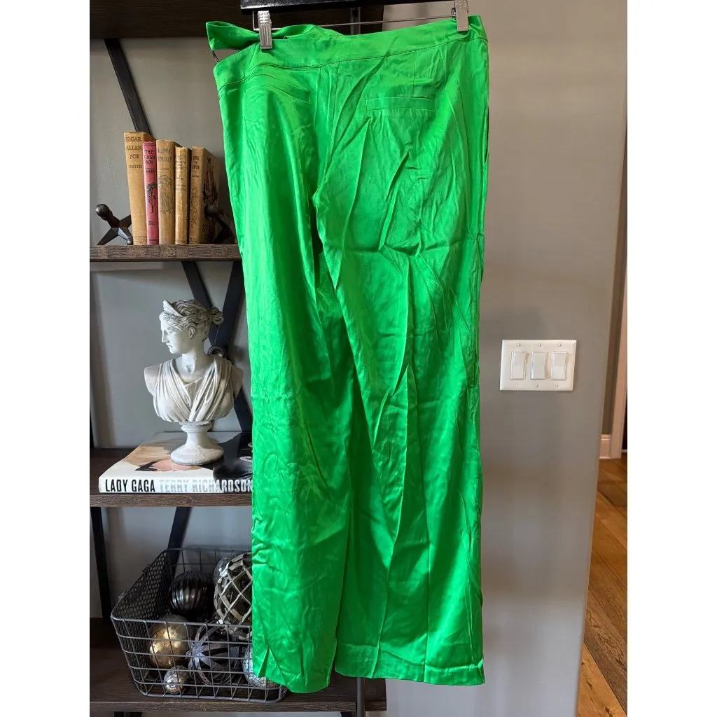 SEROYA Zarri Silk Wide Leg Pant Kelly Green Womens Size Small - Image 8