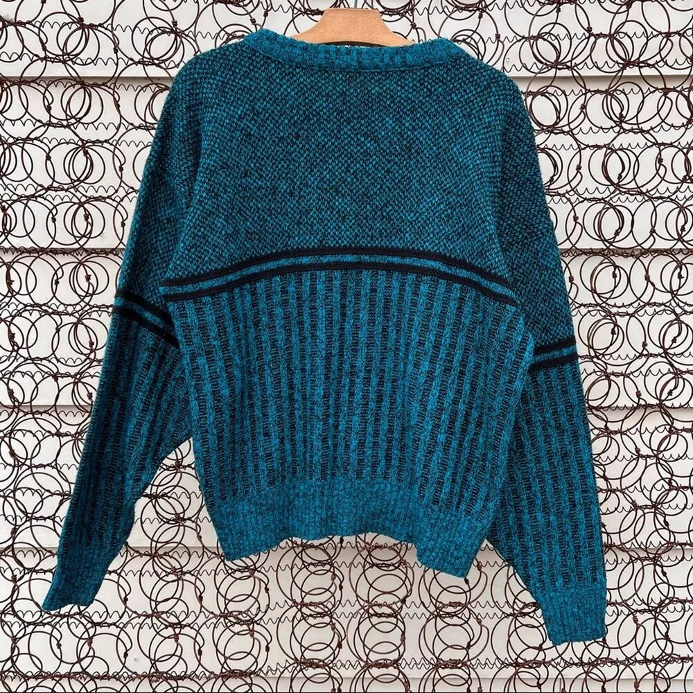 Vintage 80s teal knit crewneck sweater ILGWU Blue Size M - Image 3