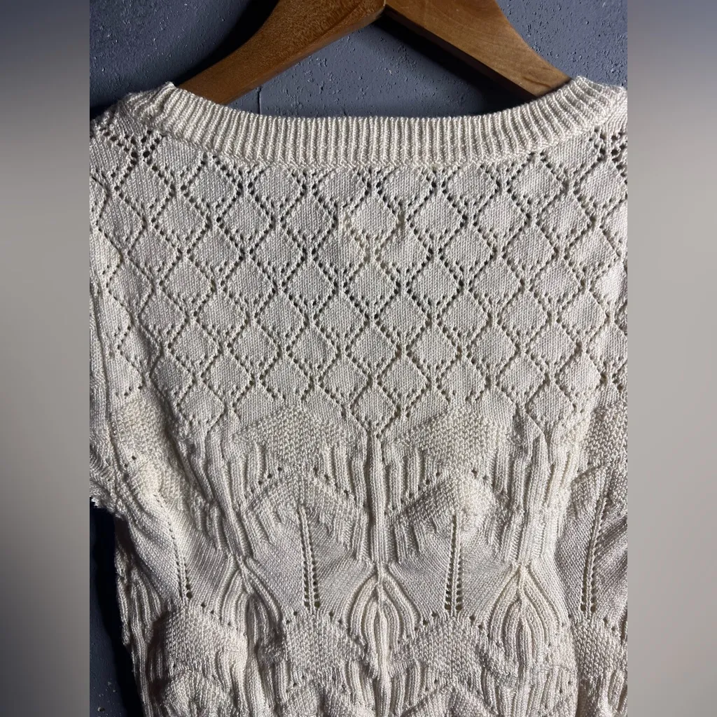 Maeve Short-Sleeve Pointelle Sweater in soft cream color.  Size XS - Image 7