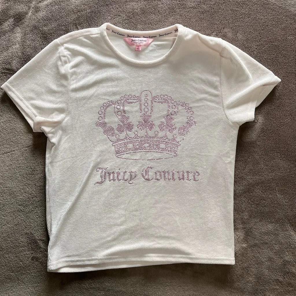 JUICY COUTURE Sparkle Gem Short Sleeve Ribbed Y2K Baby Tee Women’s Sz L EUC - Image 4