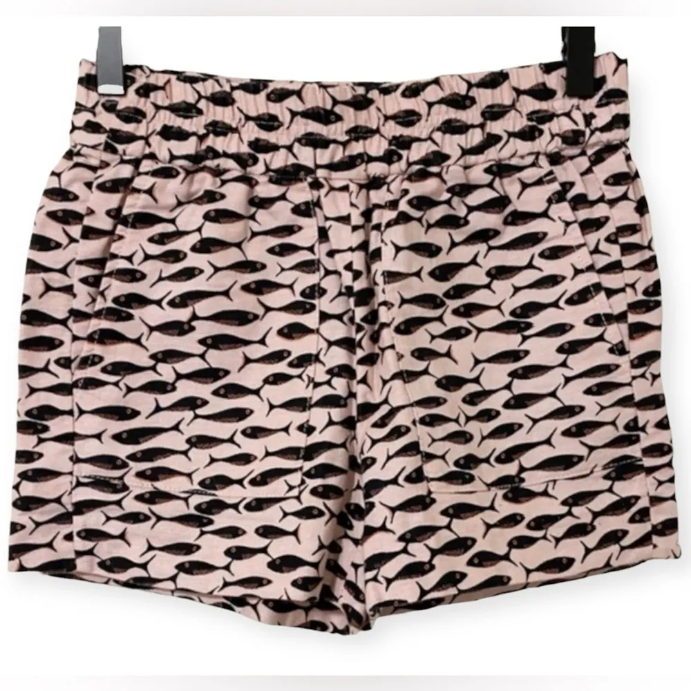 J. Crew Pink Minnow Fish Print Linen Blend Pull On Elastic Waist Shorts XXS New - Image 2