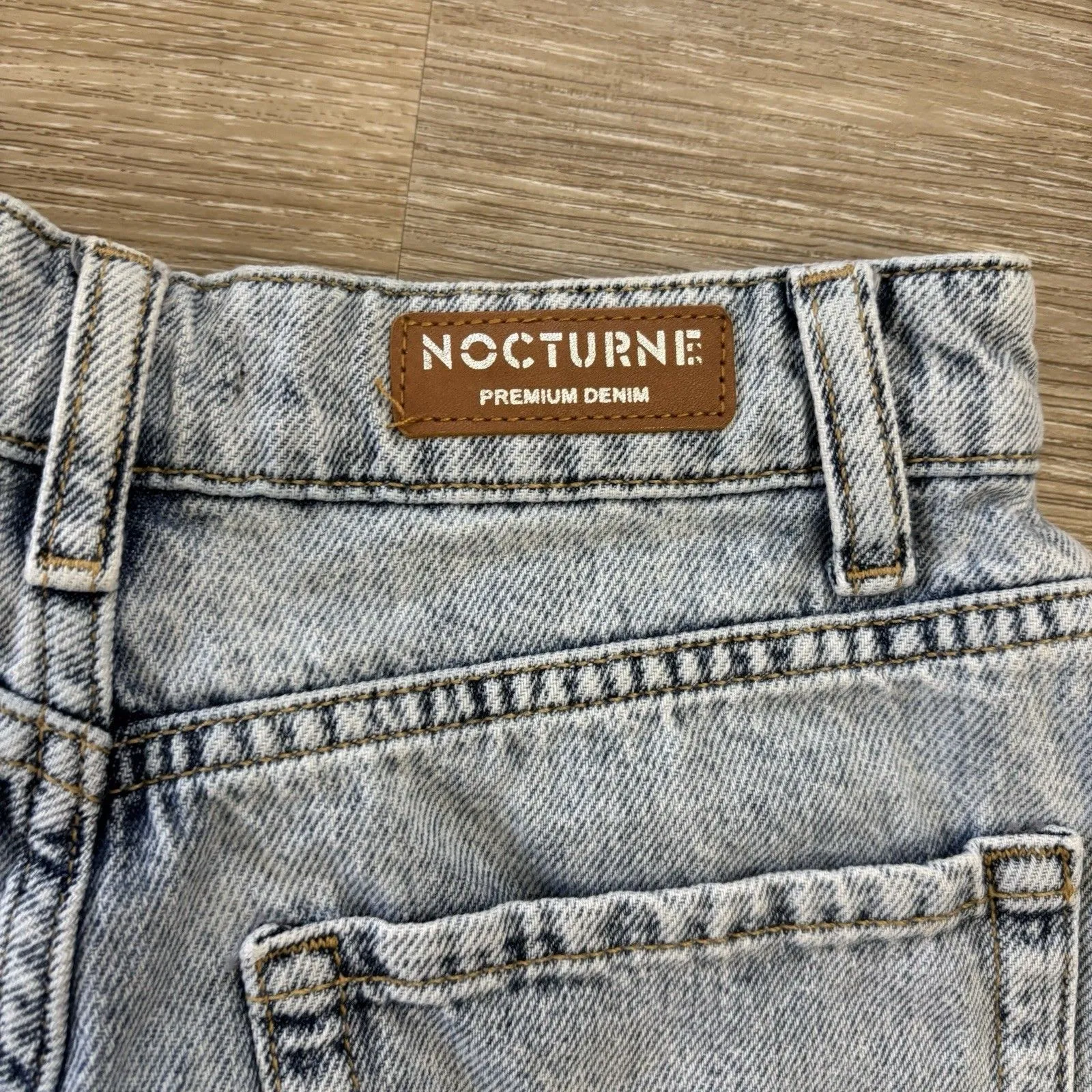 Nocturne Denim Shorts Womens Size 1 XS Bedazzled High Waisted Raw Hem Blue - Image 6