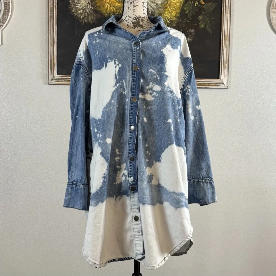 Easel Womens Size Small Long Sleeve Denim Cloud Dyed Denim Oversized Jacket - Image 2