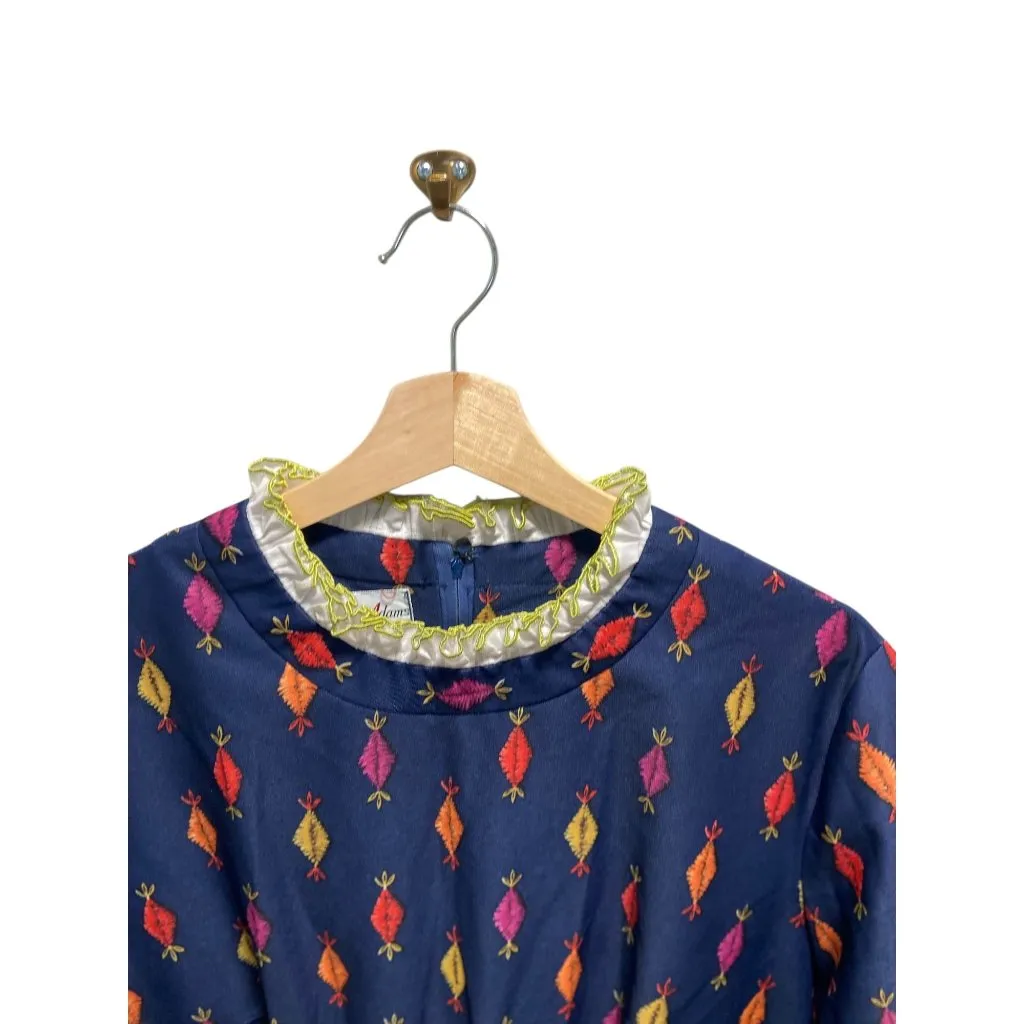 Vintage Amy Adams Vintage Printed Midi Dress Blue Size L 60’s Mid Century Modern Size L - Image 6