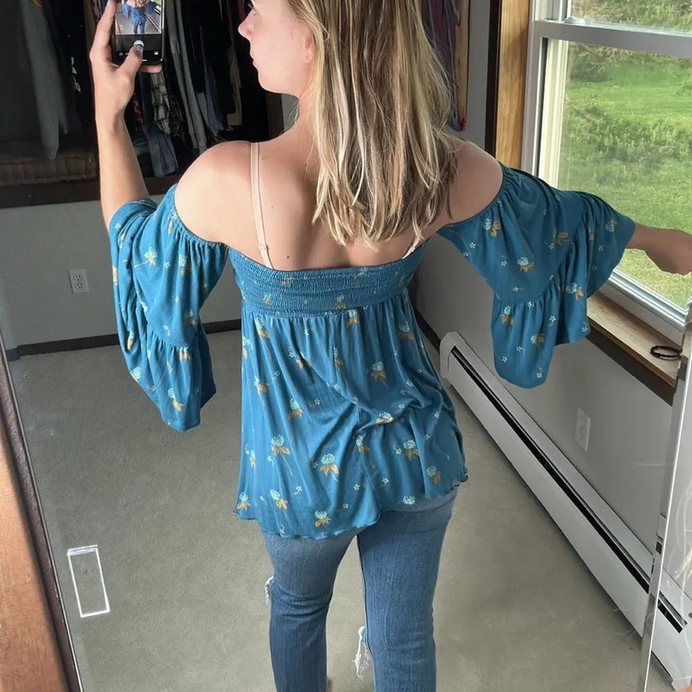 Free People: Smocked Babydoll Clover Floral Teal Blouse - Image 2