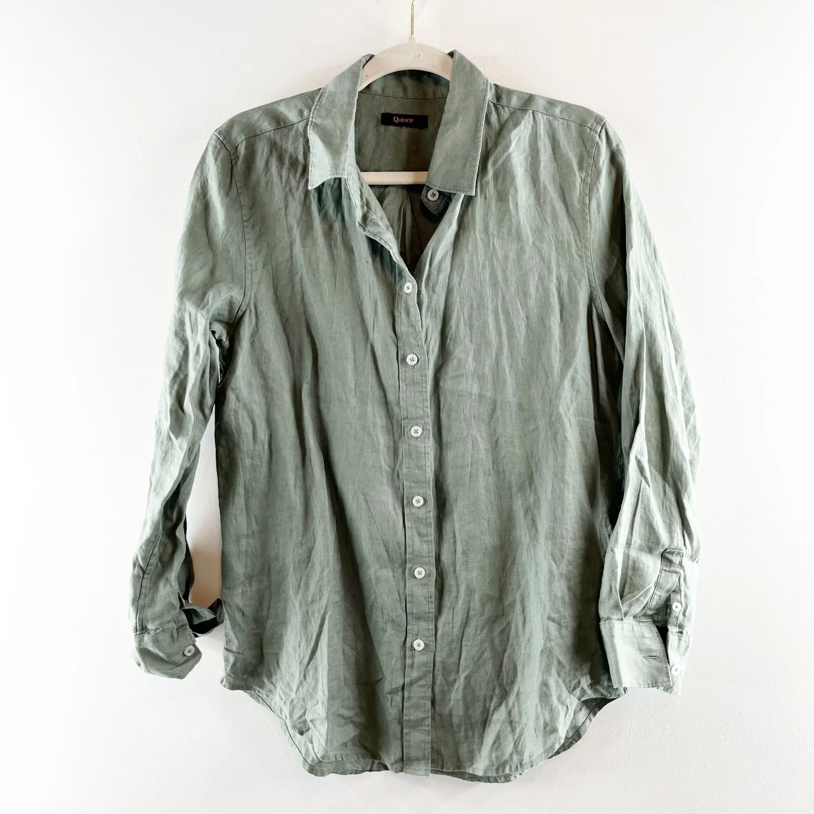 Quince 100% European Linen Long Sleeve Button Up Shirt Light Cargo Green Small - Image 4