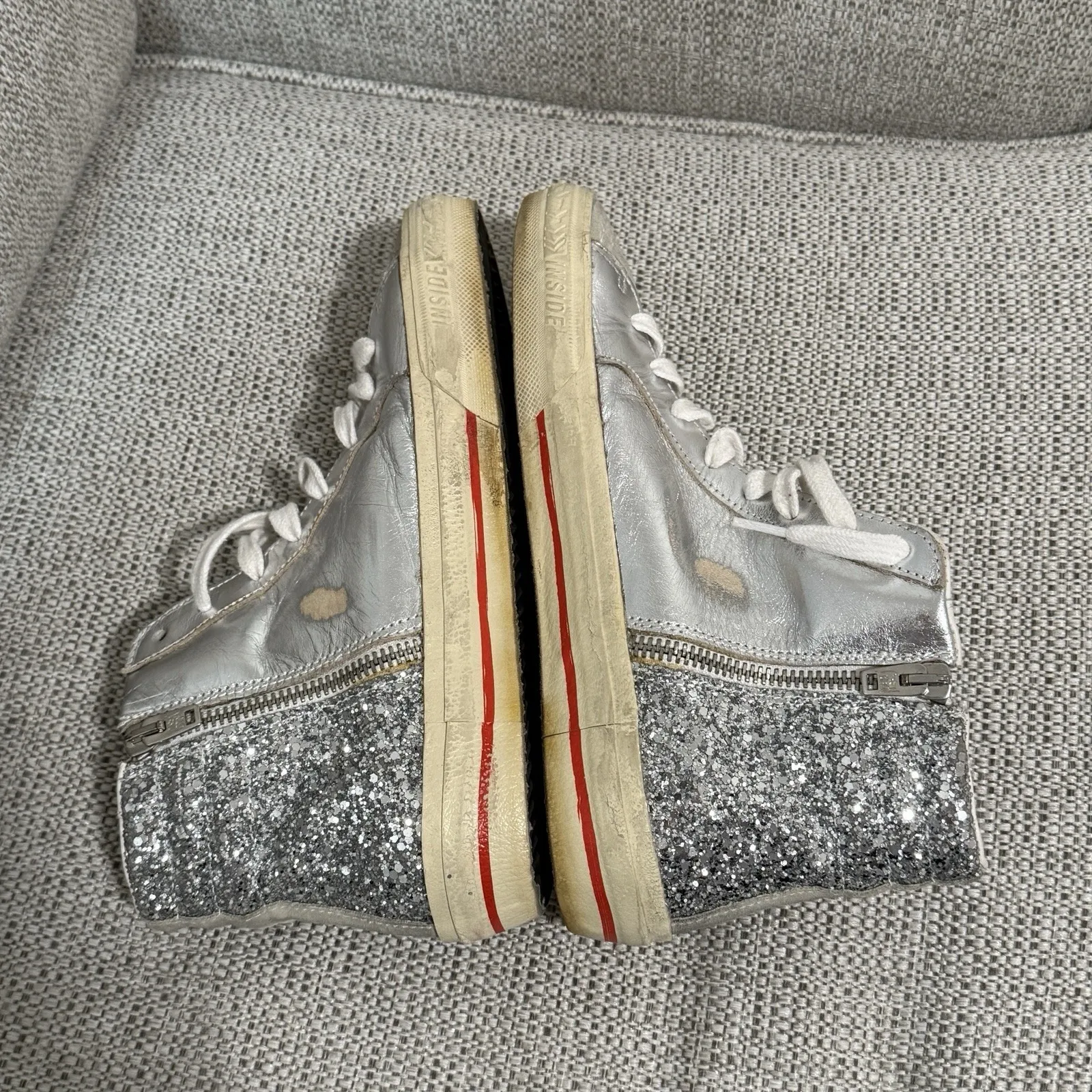 Golden Goose  Slide with Laminated Leather Upper and Silver Glitter Size 36 - Image 11