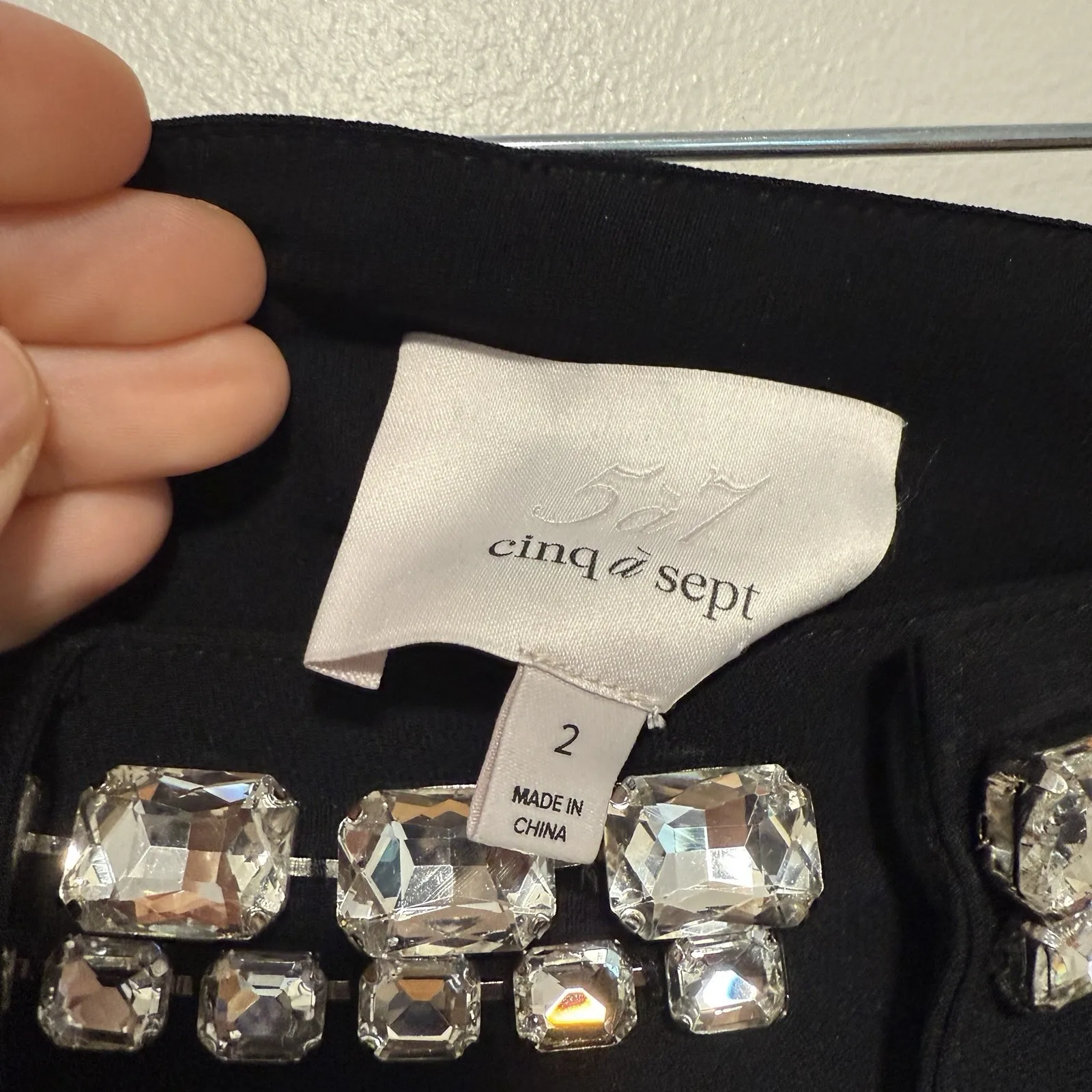 Cinq a Sept Rhinestone Chain Genna Black Crepe Wide Leg Pant Size 2 - Image 7