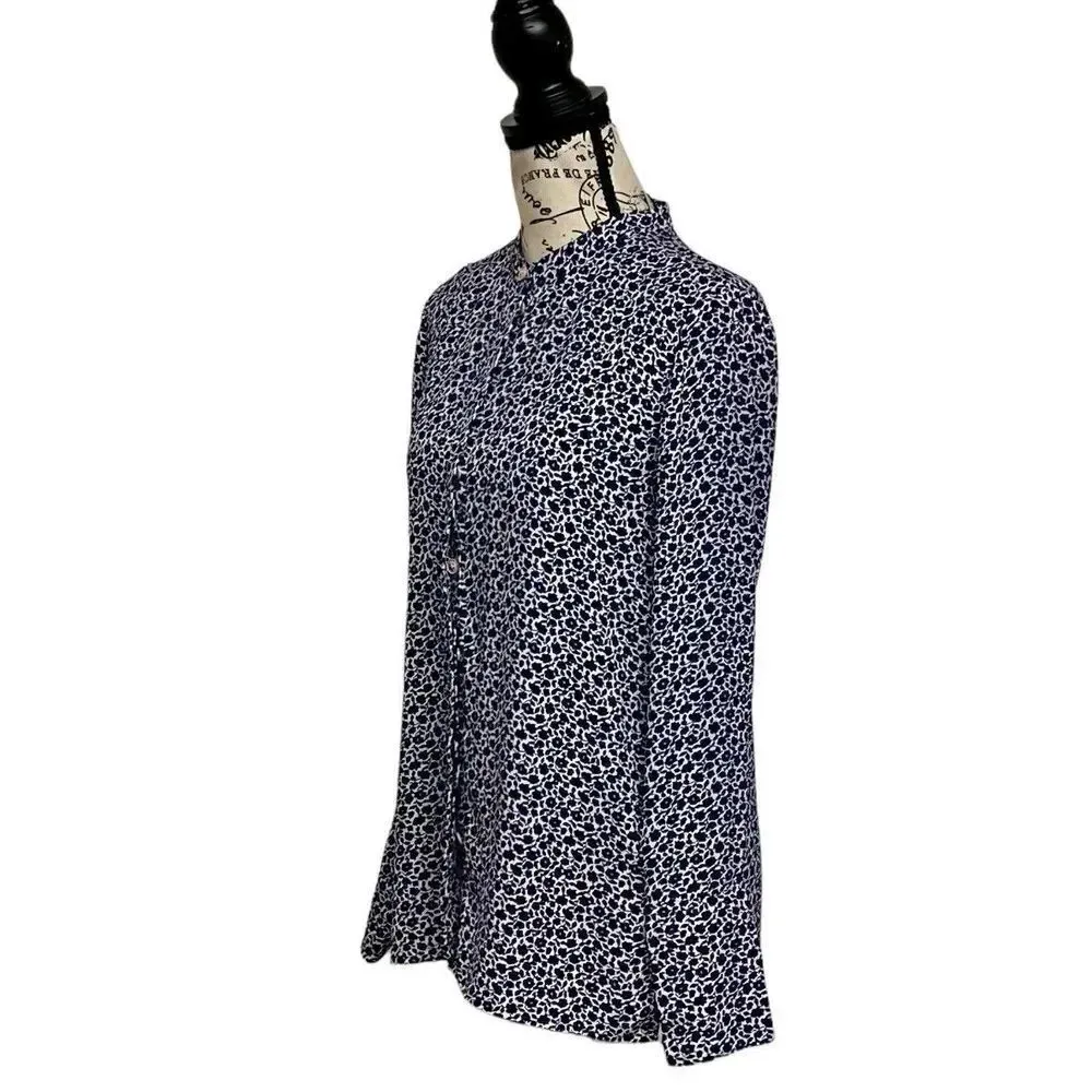 Lark & Ro Blue Floral Blouse Women’s 2 Long Sleeve Career Casual Preppy Modest White - Image 3