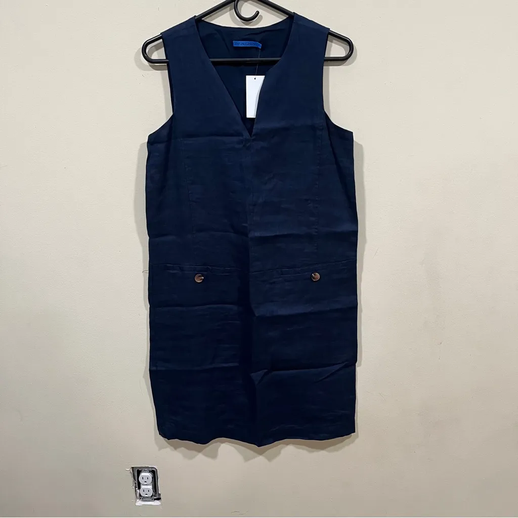 NWT NWT J. McLaughlin Weezie Navy 100% Linen Sheath Dress size XS 1647 - Image 2