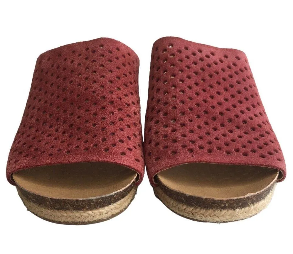 Lucky Brand Sandals Womens 6 Leather Jemya Wedge Jute Perforated Slip On Pink - Image 7