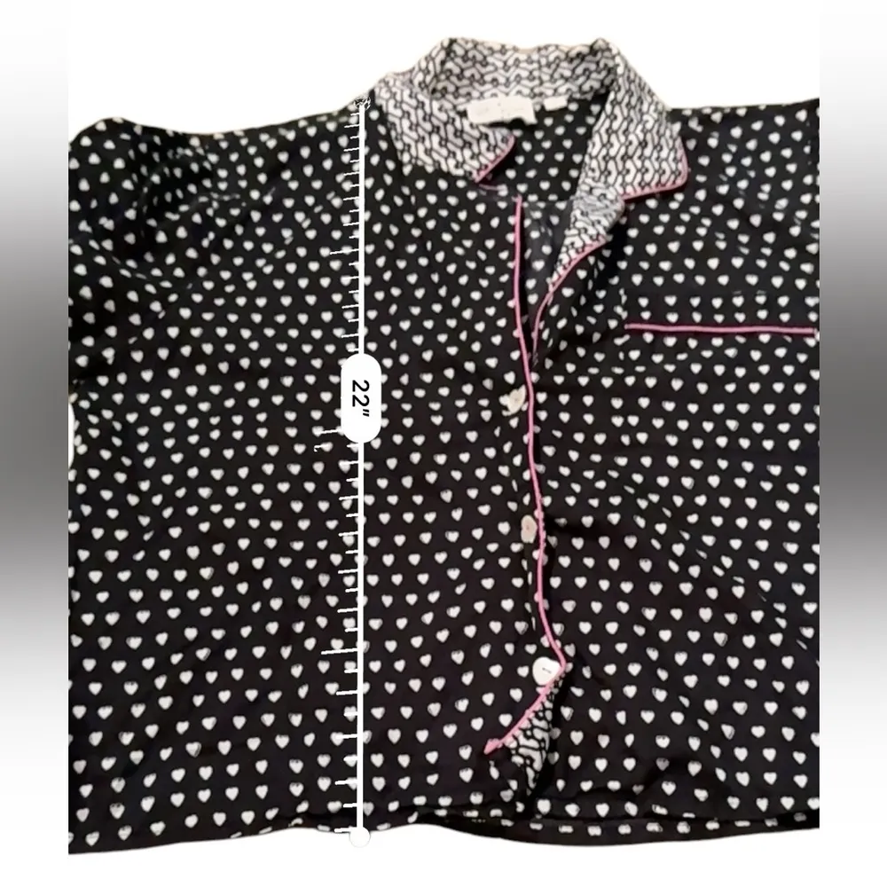 Lele Sadoughi x Roller Rabbit Black, White & Pink Heart Print Pajama Set Sz L - Image 8