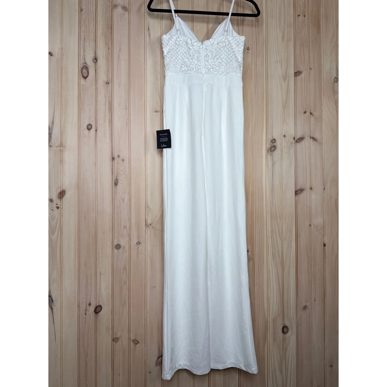 NWT Lulus Memorable Occasion White Beaded Sequin Wide-Leg Jumpsuit Glam Bling S - Image 8